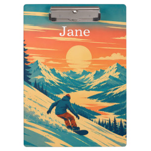 Carpeta De Pinza Tabla de nieve personalizada Montaña Atardecer Nom