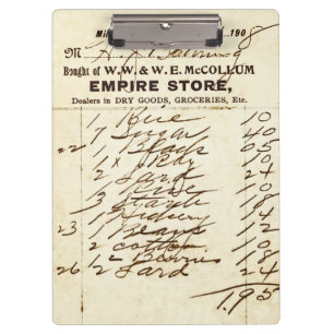 Carpeta De Pinza Tablero 1908 de la factura de la tienda de