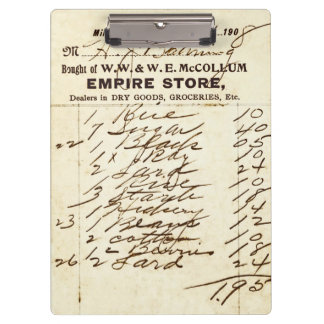 Carpeta De Pinza Tablero 1908 de la factura de la tienda de