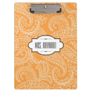 Carpeta De Pinza Tablero anaranjado personalizado de Paisley