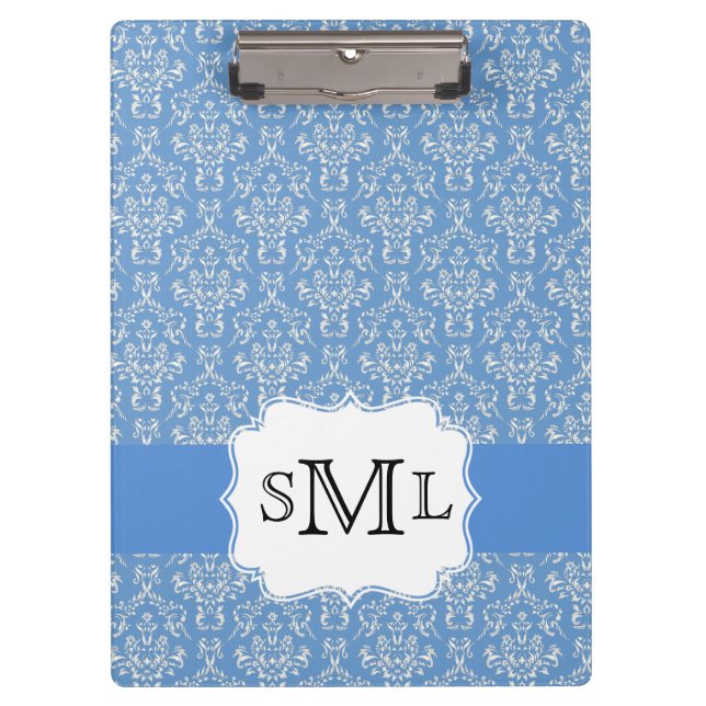 Carpeta De Pinza Tablero azul del personalizado del monograma del (Anverso)