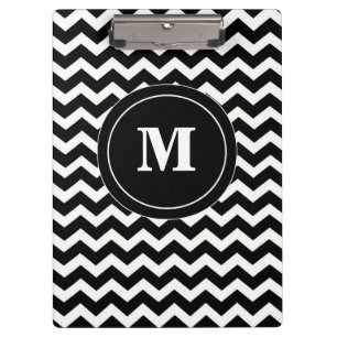 Carpeta De Pinza Tablero blanco negro del monograma de Chevron