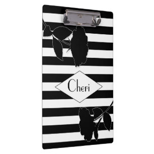 Carpeta De Pinza Tablero blanco y negro de la raya - flores/nombre