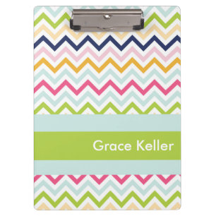 Carpeta De Pinza Tablero personalizado Chevron azul y verde