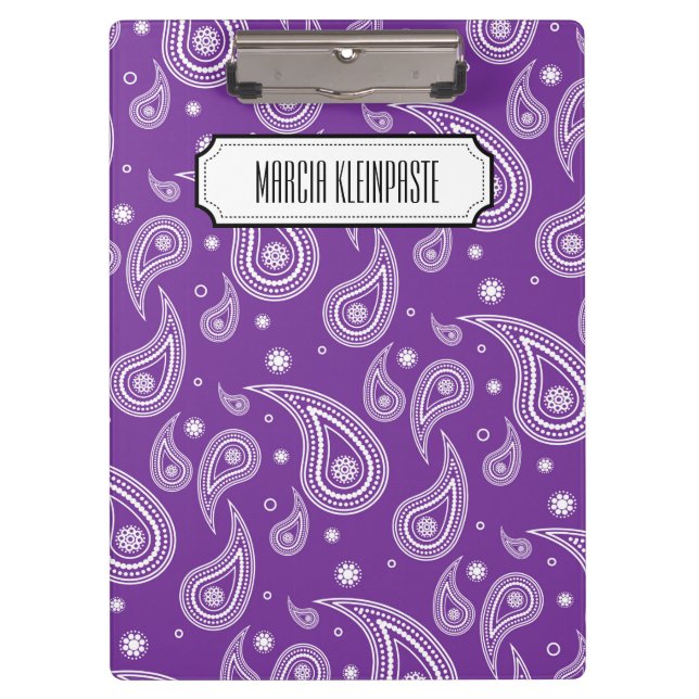 Carpeta De Pinza Tablero púrpura personalizado de Paisley (Anverso)
