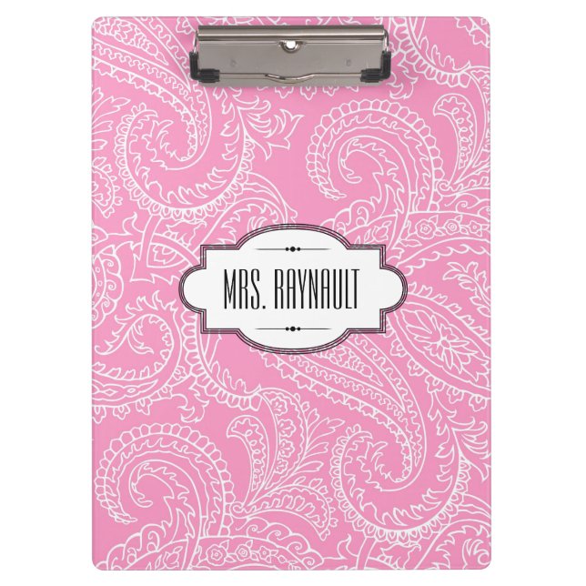 Carpeta De Pinza Tablero rosado personalizado de Paisley (Anverso)