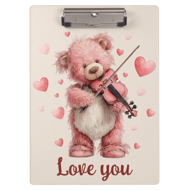 Carpeta De Pinza Te Amo Teddy con Violín (Anverso)