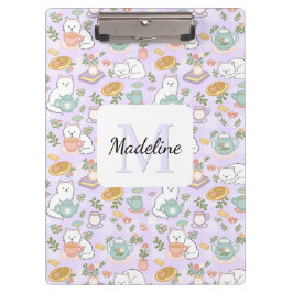 Carpeta De Pinza Tea & Bookish Cats Personalized Monogram Clipboard