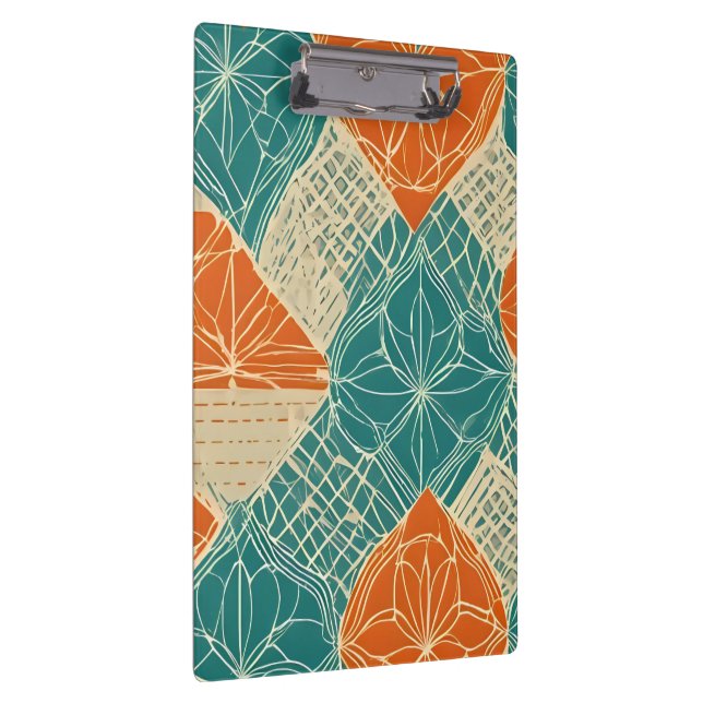 Carpeta De Pinza Teal, Orange, and Tan Abstract Flowers (Derecha)