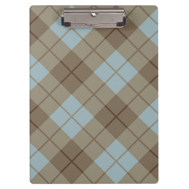 Carpeta De Pinza Tela escocesa diagonal en azul y Brown (Anverso)