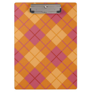 Carpeta De Pinza Tela escocesa diagonal en naranja y rosa