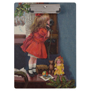Carpeta De Pinza Teléfono Antiguo Niña de Navidad