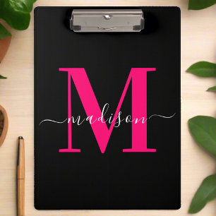 Carpeta De Pinza Tendencias atrevidas rosa caliente y negro Monogra