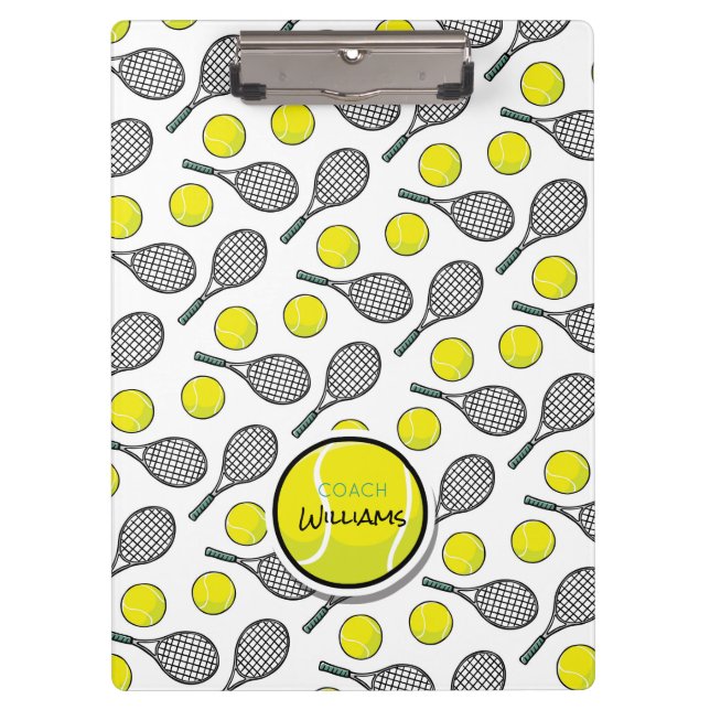 Carpeta De Pinza Tennis Balls Racquet Col NOMBRE Clipboard (Anverso)