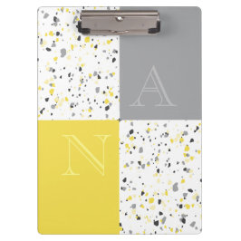 Carpeta De Pinza Terrazzo moderno gris amarillo monogramado