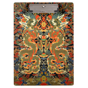 Carpeta De Pinza Textil con estampado de dragón chino vintage Arte