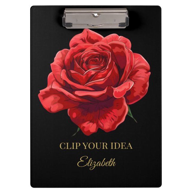 Carpeta De Pinza Texto de Personalizado Rosa elegante negro y crims (Anverso)