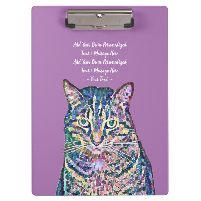 Carpeta De Pinza Texto personalizado de gato colorido  (Anverso)
