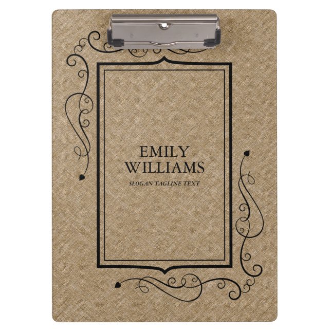 Carpeta De Pinza Textura de línea de caqui marco vintage negro (Anverso)