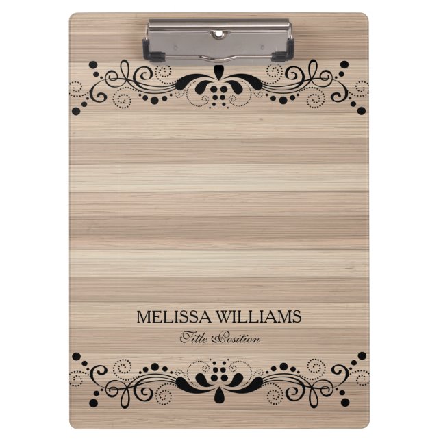 Carpeta De Pinza Textura De Madera Beige Con Lazo Floral Negro Vint (Anverso)