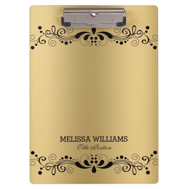 Carpeta De Pinza Textura metálica de oro y encaje floral negro vint (Anverso)