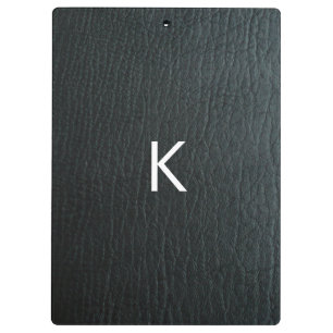 Carpeta De Pinza Textura Monogramada Faux Black Leather