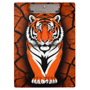 Carpeta De Pinza Tigre audaz sobre fondo de tierra agrietada