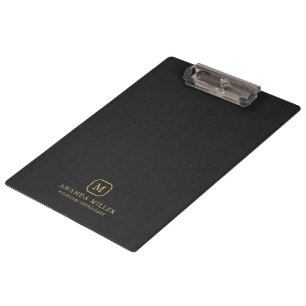 Carpeta De Pinza Tipografía dorada con textura de lino negro minima