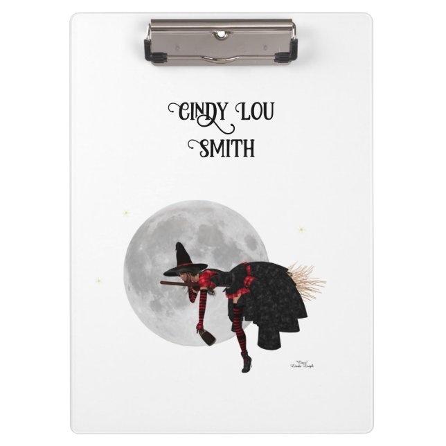Carpeta De Pinza Tipsy Witch On Flying Broom Clipboard (Anverso)