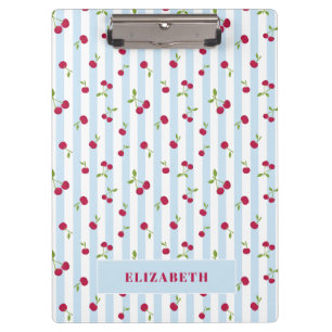 Carpeta De Pinza Tiras Azules de Cereza Personalizadas Retro Lindas