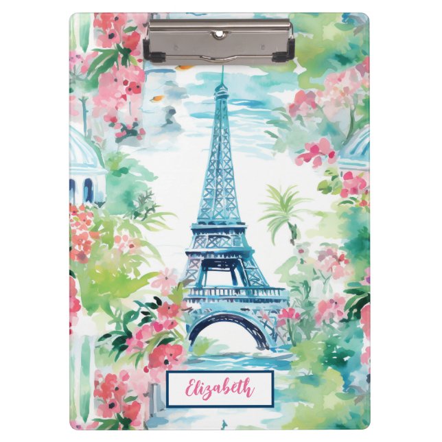 Carpeta De Pinza Torre Eiffel Paris Francia Floral (Anverso)