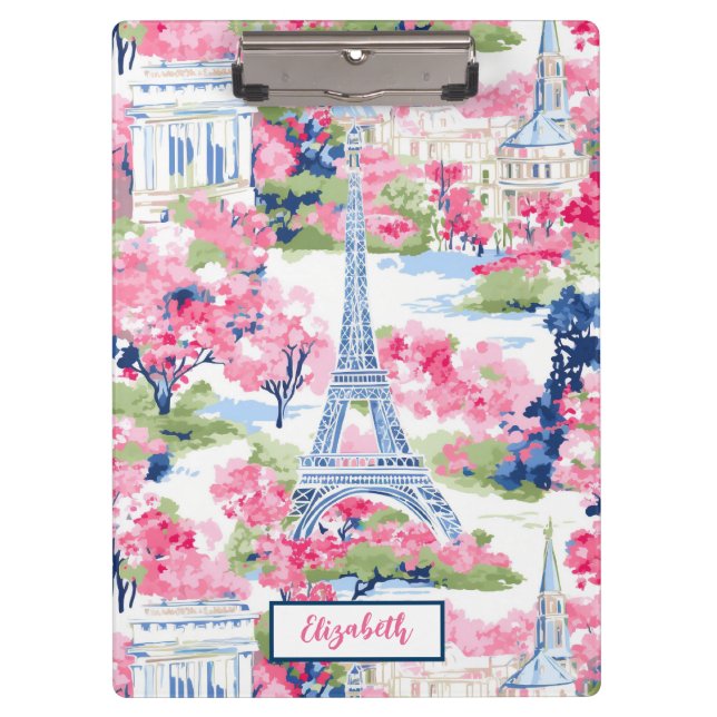 Carpeta De Pinza Torre Eiffel Paris Francia Floral (Anverso)