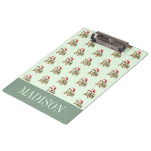 Carpeta De Pinza Tortuga de Navidad con sombrero de Santa en acuare