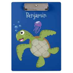 Carpeta De Pinza Tortuga marina verde suave feliz ilustracion perso