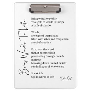 Carpeta De Pinza Traer palabras a la vida Poema Wall Art Decoración