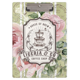 Carpeta De Pinza Trendy rustic vintage coffee logo with floral Pink