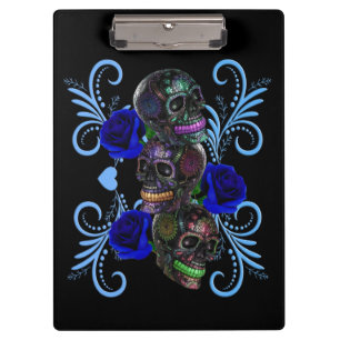 Carpeta De Pinza Triple Día Negro De Los Calaveros Muertos Rosas A