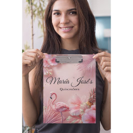 Carpeta De Pinza Tropical Flamingo Quinceañera, custom