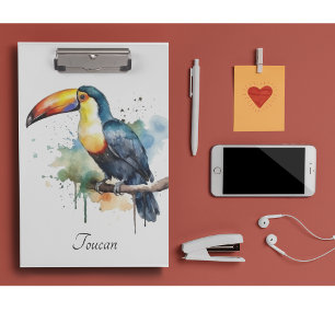 Carpeta De Pinza Tucán en rama arte acuarela, personalizado