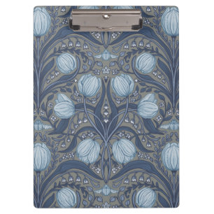 Carpeta De Pinza Tulipanes Retro Nouveau en azul y estaño