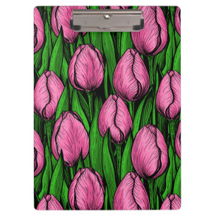 Carpeta De Pinza Tulipanes rosados con hojas verdes