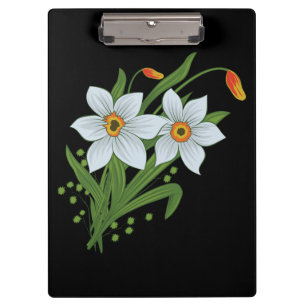 Carpeta De Pinza Tulipanes y Narcisos Flores Fondo Negro