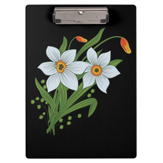 Carpeta De Pinza Tulipanes y Narcisos Flores Fondo Negro (Anverso)