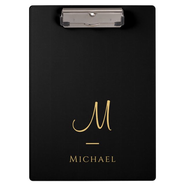 Carpeta De Pinza Typography Monogram Clipboard Elegant Black Gold (Anverso)