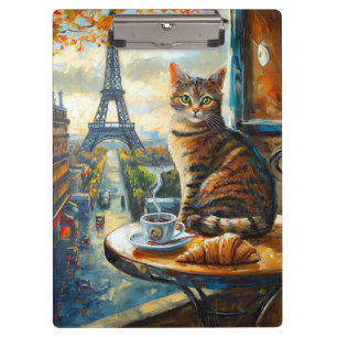 Carpeta De Pinza Una mañana en París   Gato atigrado en un café