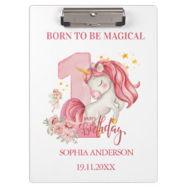 Carpeta De Pinza Unicorn 1st Birthday Pink Custom