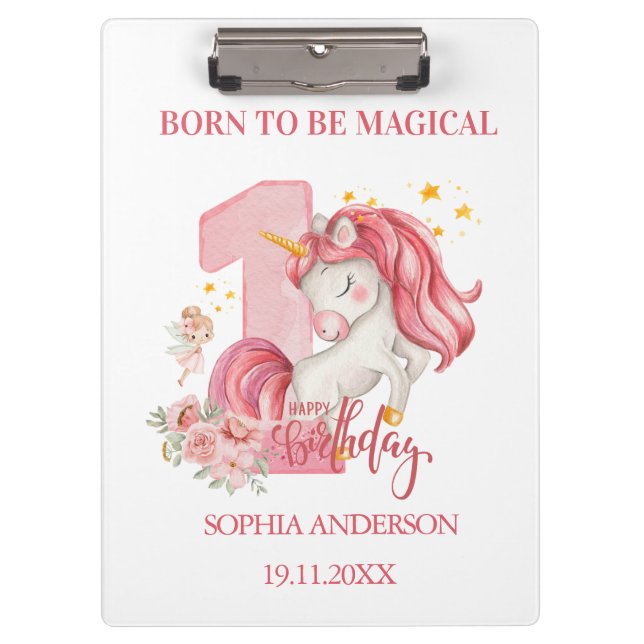 Carpeta De Pinza Unicorn 1st Birthday Pink Custom (Anverso)