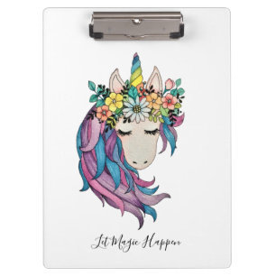 Carpeta De Pinza Unicornio Con Flores Silvestres En Color De Agua
