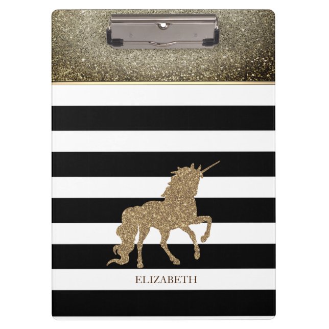 Carpeta De Pinza Unicornio purpurina, franjas - personalizadas (Anverso)