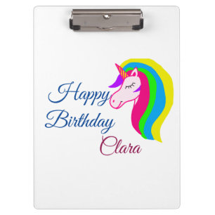 Carpeta De Pinza unicornio rosa texto de cumpleaños feliz añadir no
